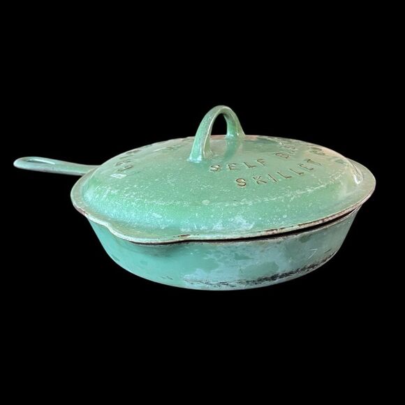 Griswold No. 7 Green Cast Iron Skillet w/ Lid - Picture 3 of 7